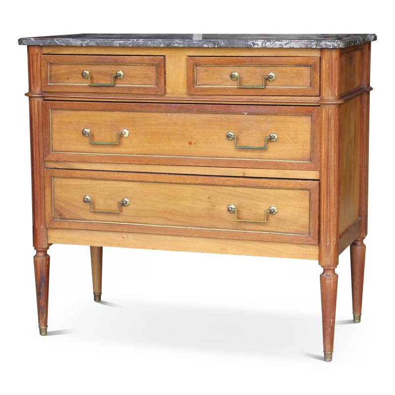 Kommode aus Mahagoni auf Eichenholz mit grauer Marmorplatte. Vier Schubladen. - Moinat - Kommoden, Schubladenstöcke, Semainer